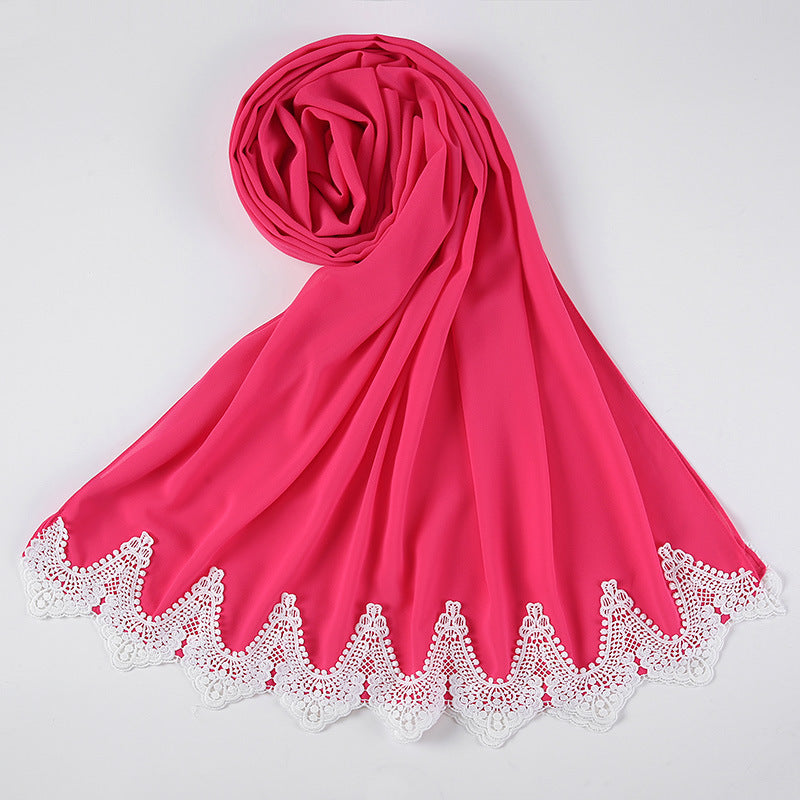 Chiffon Hijab mit weißen Spitzen