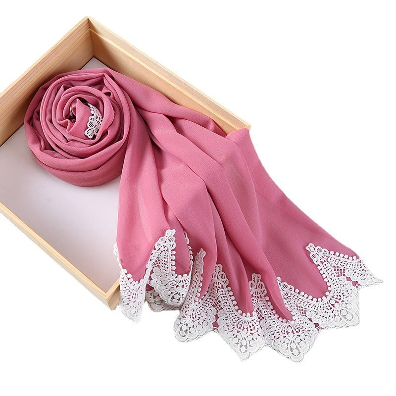 Chiffon Hijab mit weißen Spitzen