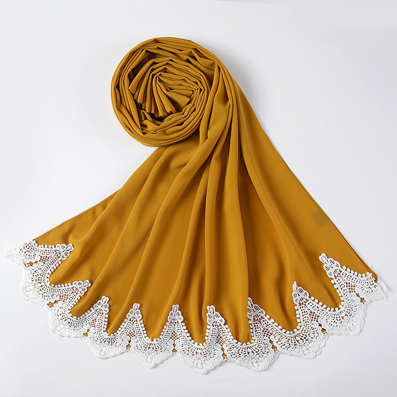 Chiffon Hijab mit weißen Spitzen