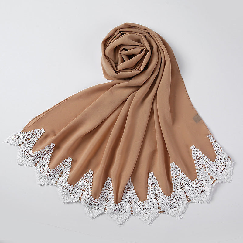 Chiffon Hijab mit weißen Spitzen