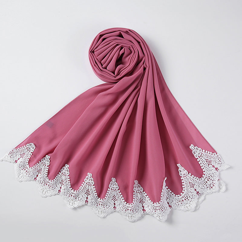 Chiffon Hijab mit weißen Spitzen