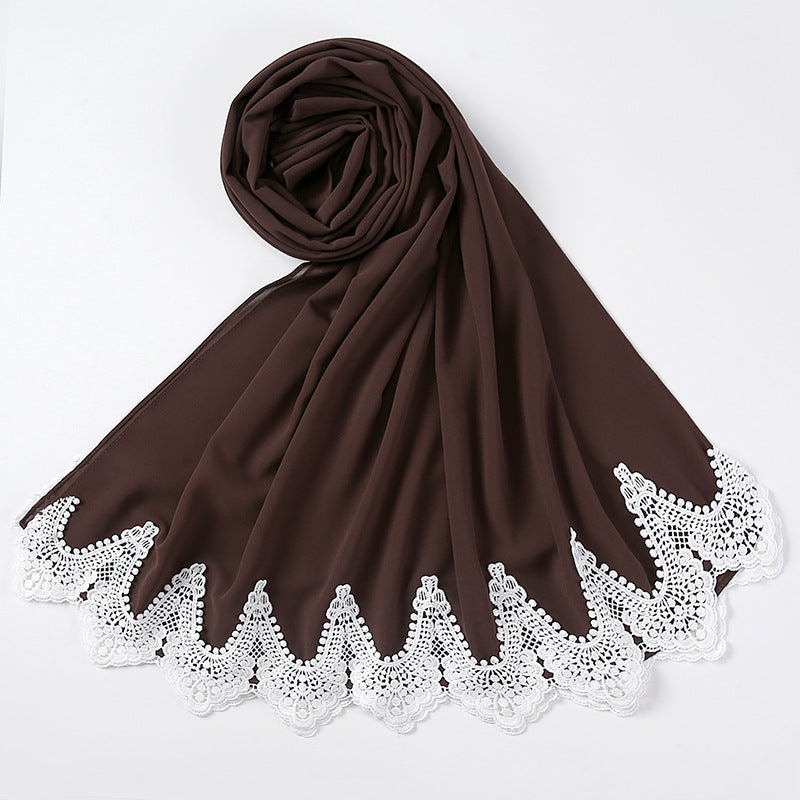 Chiffon Hijab mit weißen Spitzen