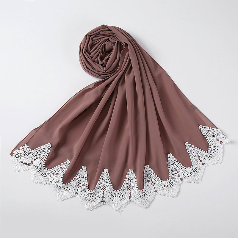 Chiffon Hijab mit weißen Spitzen