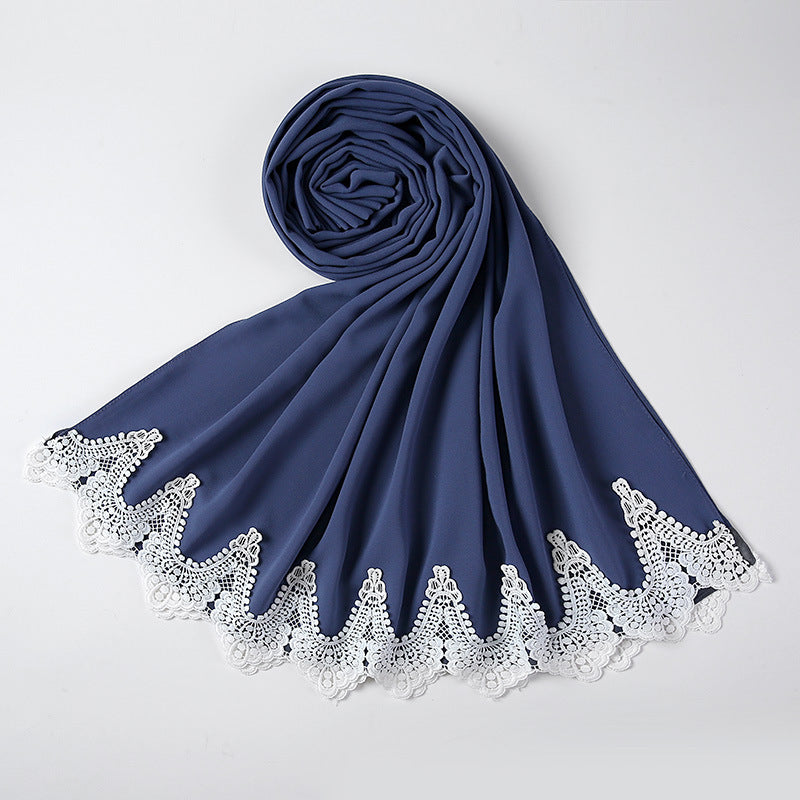 Chiffon Hijab mit weißen Spitzen
