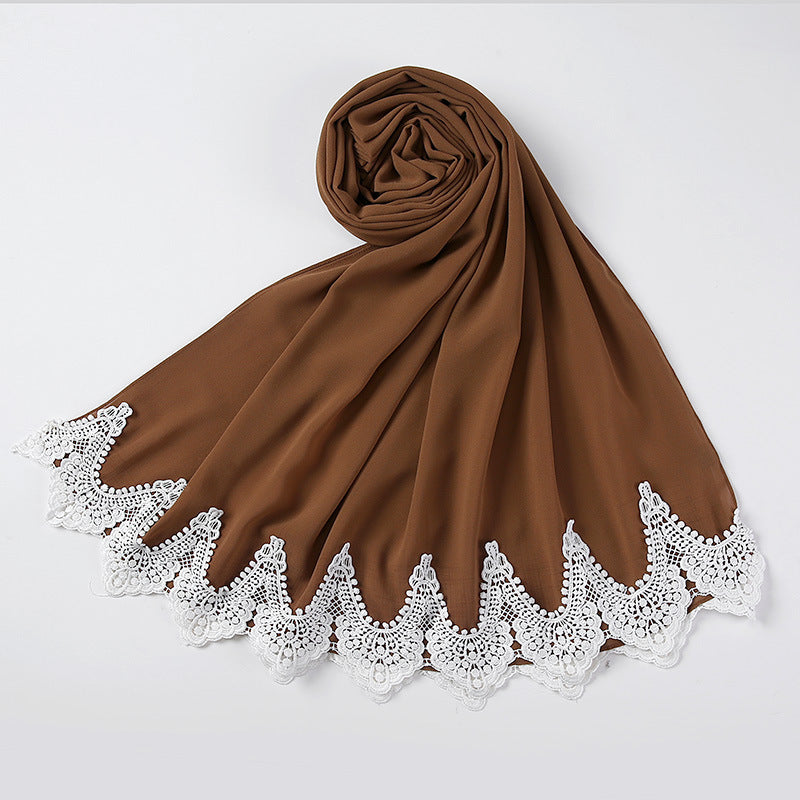 Chiffon Hijab mit weißen Spitzen