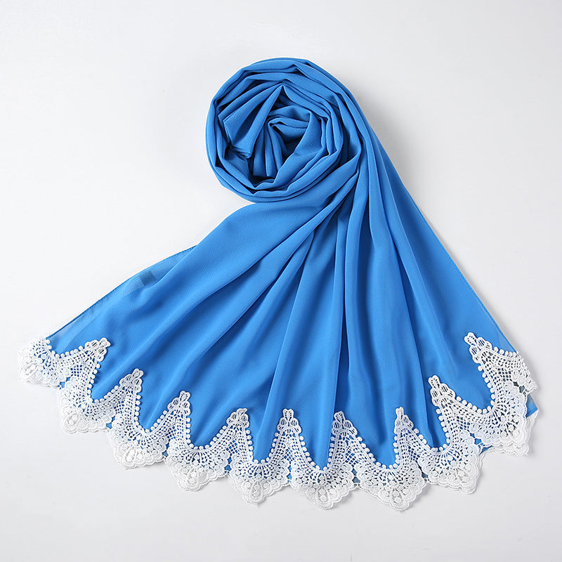Chiffon Hijab mit weißen Spitzen