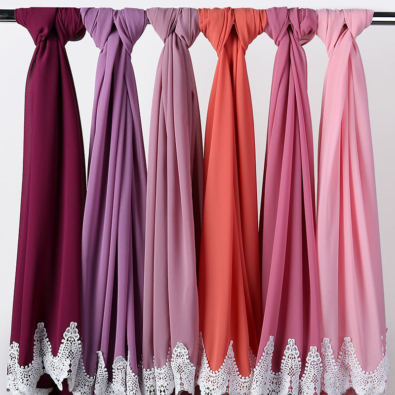 Chiffon Hijab mit weißen Spitzen