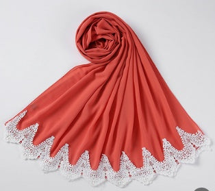 Chiffon Hijab mit weißen Spitzen