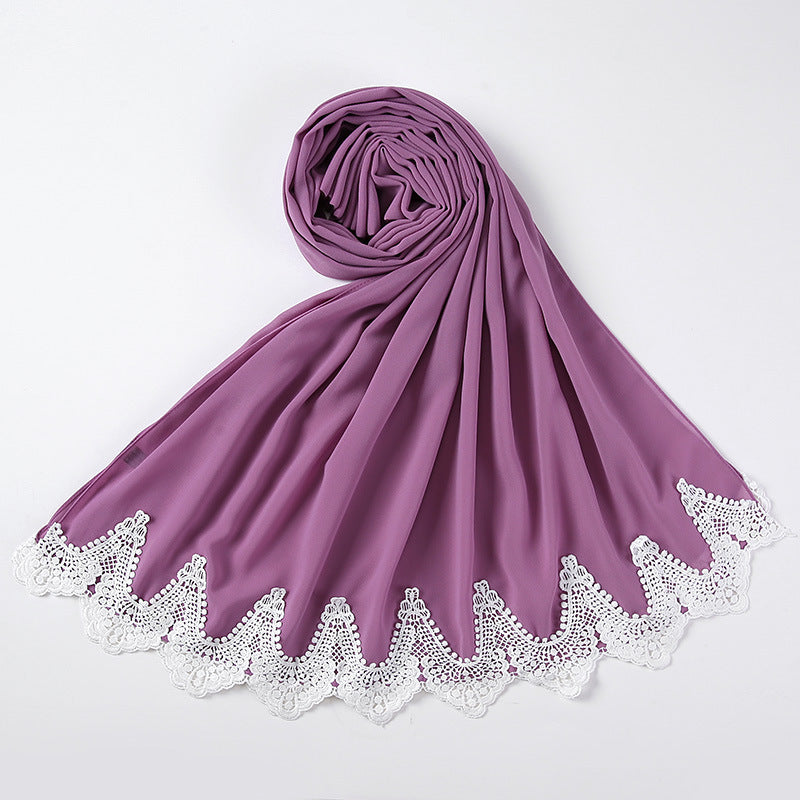 Chiffon Hijab mit weißen Spitzen