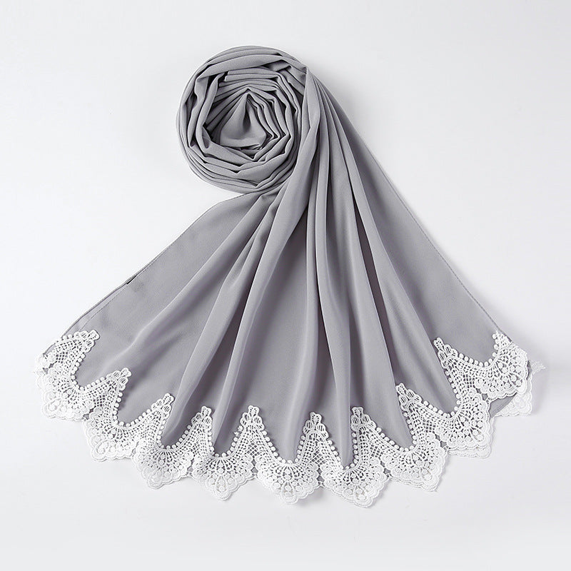 Chiffon Hijab mit weißen Spitzen