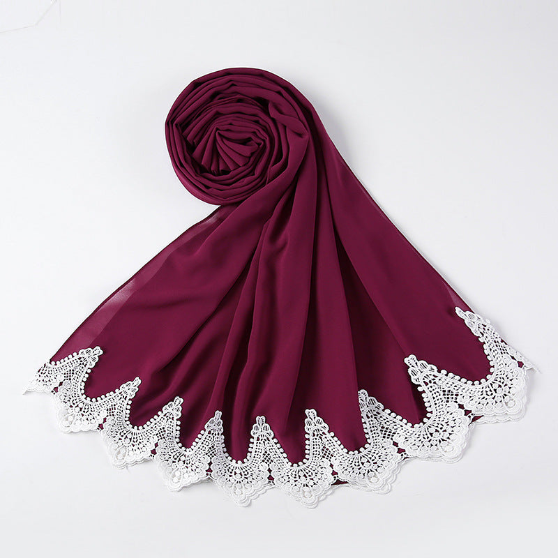 Chiffon Hijab mit weißen Spitzen