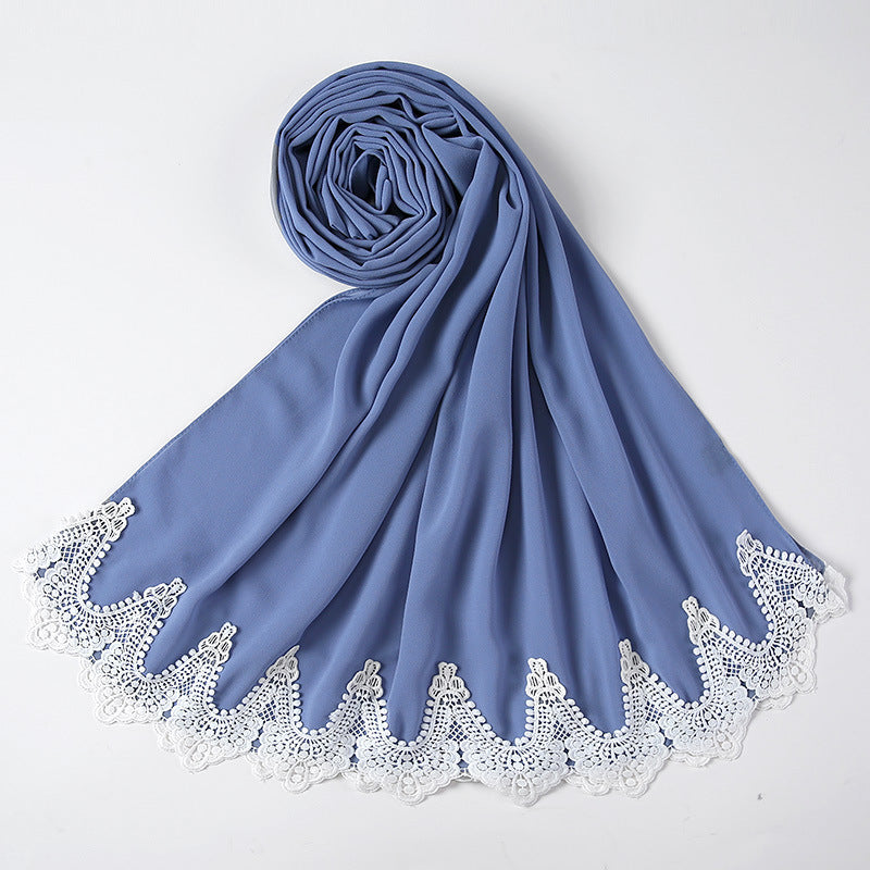 Chiffon Hijab mit weißen Spitzen