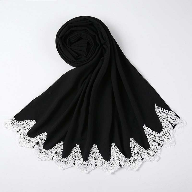 Chiffon Hijab mit weißen Spitzen