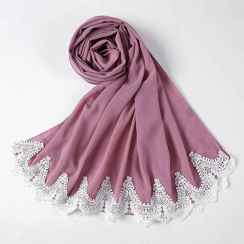 Chiffon Hijab mit weißen Spitzen