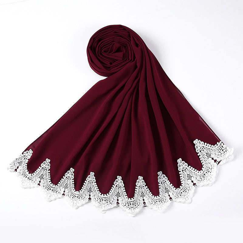 Chiffon Hijab mit weißen Spitzen