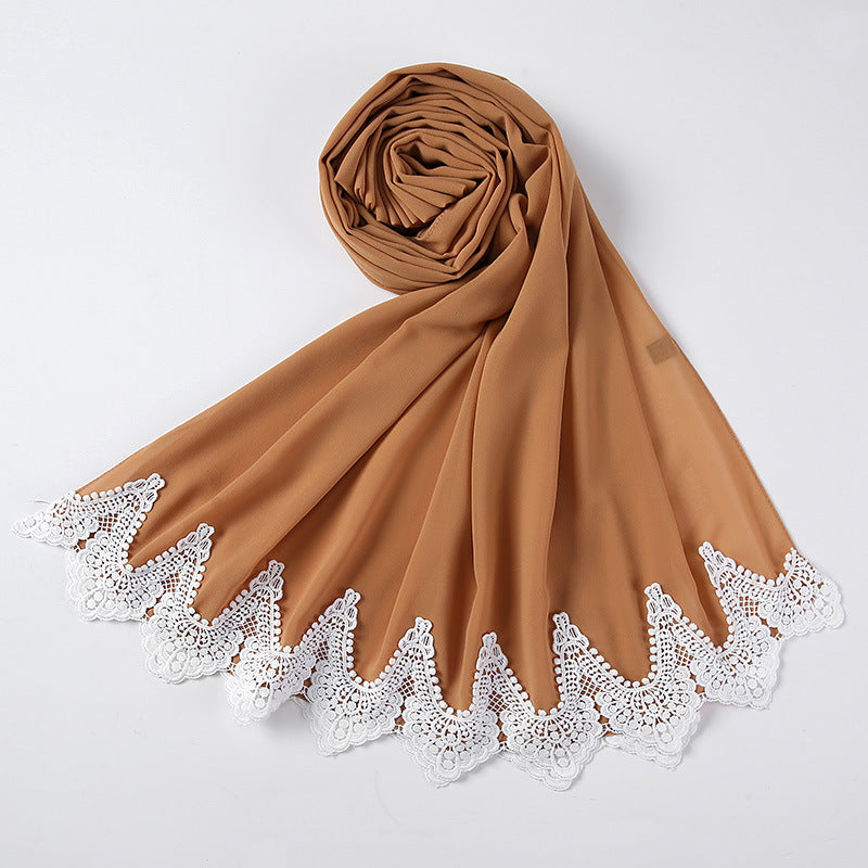 Chiffon Hijab mit weißen Spitzen