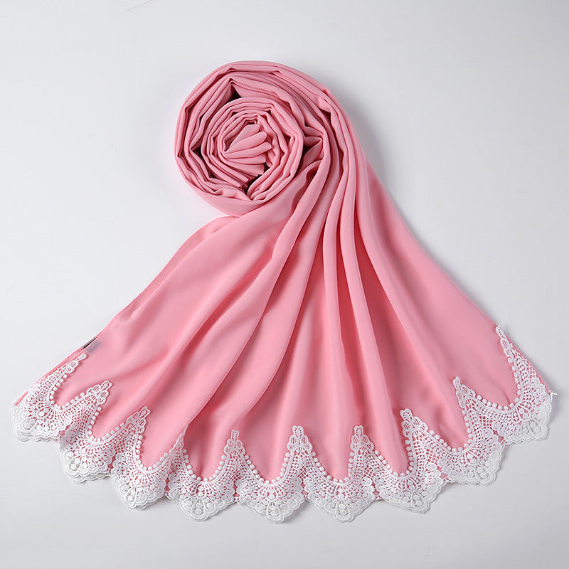Chiffon Hijab mit weißen Spitzen