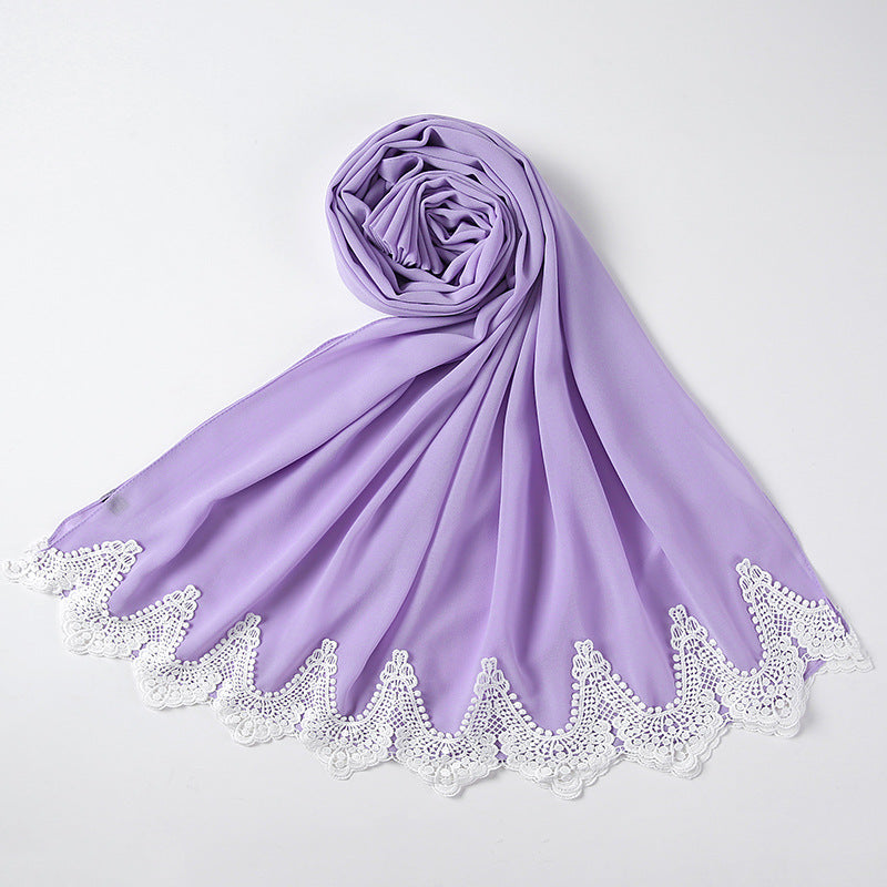 Chiffon Hijab mit weißen Spitzen