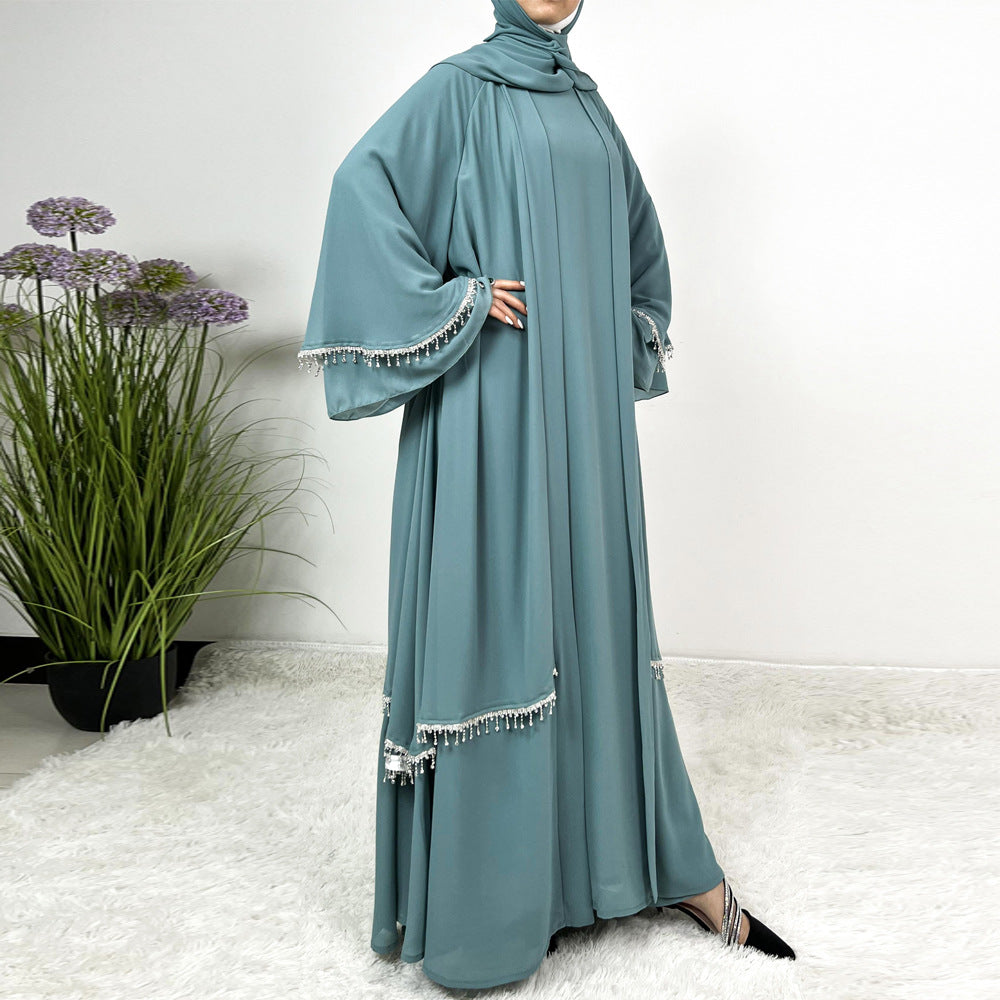 Neues Chiffon Strass Abaya Set